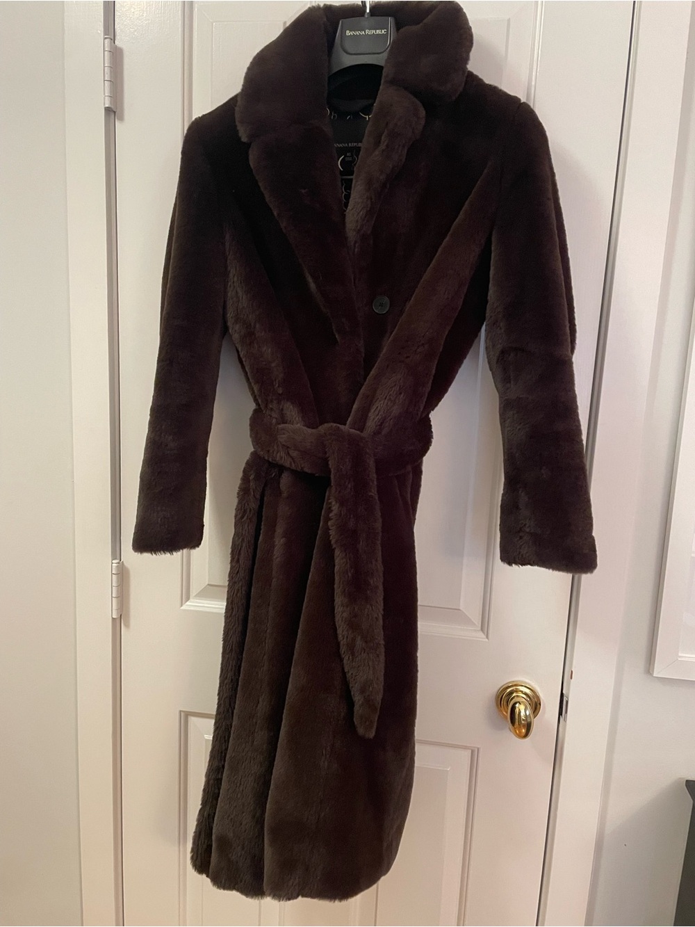 Banana Republic Women's Dark Brown Faux Fur Coat with Belt